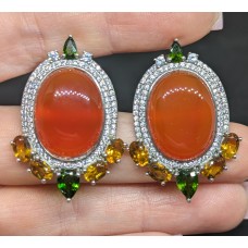 Сережки. Натуральний сердолік, цитрин і хром діопсид. Срібло 925. С1355