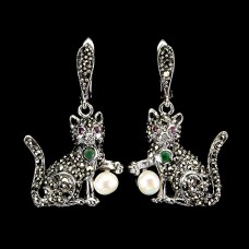 Сережки. Натуральний смарагд, марказит, рубін і перл. Срібло 925. С5249