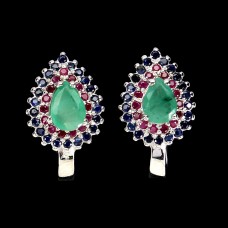 Сережки. Натуральний смарагд, сапфір і рубін. Срібло 925. С5459