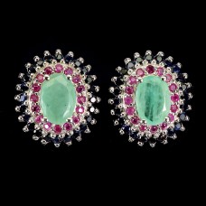 Сережки. Натуральний смарагд, сапфір і рубін. Срібло 925. С5502