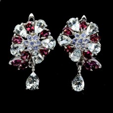 Сережки. Натуральний аквамарин, гранат родоліт і танзаніт. Срібло 925. С5932