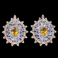 Сережки. Натуральний цитрин, гранат родоліт і танзаніт. Срібло 925. С5934