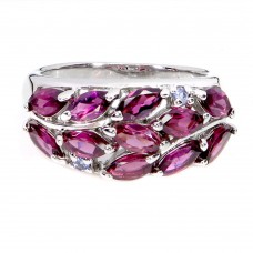 Каблучка. Натуральний гранат родоліт і танзаніт. Срібло 925. К5936