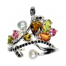 Каблучка. Натуральний турмалін, шпінель і перл. Срібло 925. К5938