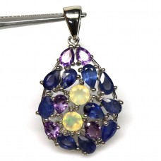 Підвіска. Натуральний опал, аметист і сапфір. Срібло 925. П5943