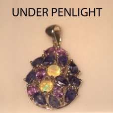 Підвіска. Натуральний опал, аметист і сапфір. Срібло 925. П5944