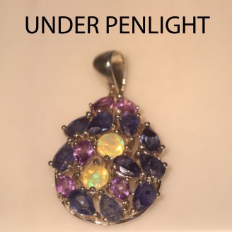 Підвіска. Натуральний опал, аметист і сапфір. Срібло 925. П5944