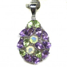 Підвіска. Натуральний опал, аметист і перидот. Срібло 925. П5946