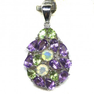 Підвіска. Натуральний опал, аметист і перидот. Срібло 925. П5946