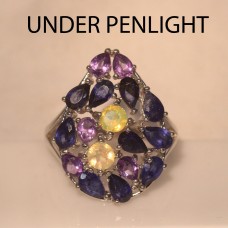 Каблучка. Натуральний опал, аметист і сапфір. Срібло 925. К5947