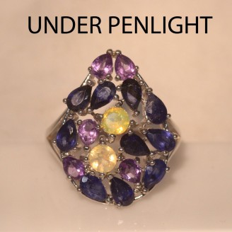 Каблучка. Натуральний опал, аметист і сапфір. Срібло 925. К5947