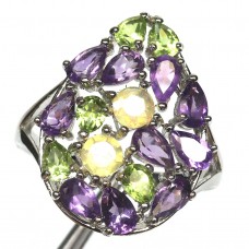 Каблучка. Натуральний опал, аметист і перидот. Срібло 925. К5948