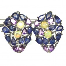 Сережки. Натуральний опал, аметист і сапфір. Срібло 925. С5950
