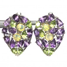 Сережки. Натуральний опал, аметист і перидот. Срібло 925. С5953