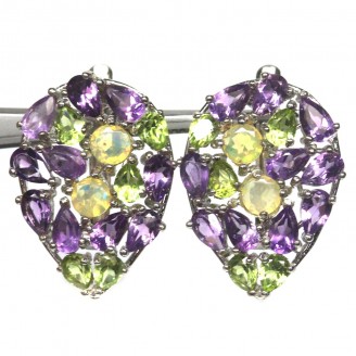 Сережки. Натуральний опал, аметист і перидот. Срібло 925. С5953