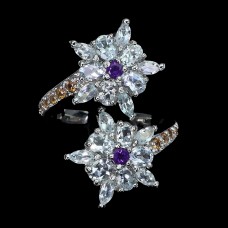 Каблучка. Натуральний аквамарин, аметист і сапфір. Срібло 925. К5955