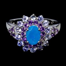 Каблучка. Натуральний опал, аметист і танзаніт. Срібло 925. К5974