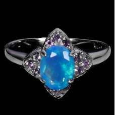 Каблучка. Натуральний опал і аметист. Срібло 925. К5989