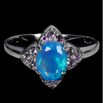 Каблучка. Натуральний опал і аметист. Срібло 925. К5989