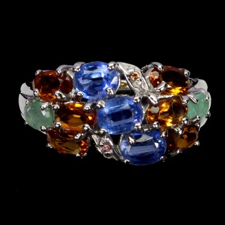 Каблучка. Натуральний кіаніт, цитрин, смарагд і сапфір. Срібло 925. К5992