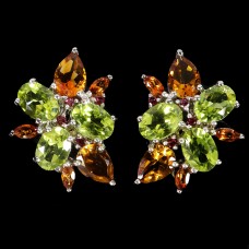 Сережки. Натуральний перидот, цитрин і гранат родоліт. Срібло 925. С6005