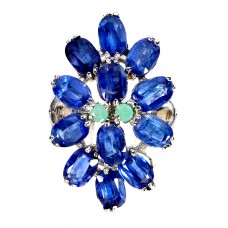 Каблучка. Натуральний кіаінт і смарагд. Срібло 925. К6011