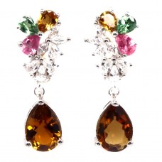 Сережки. Натуральний цитрин і турмалін. Срібло 925. С6016