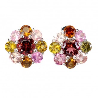 Сережки. Натуральний гранат родоліт і турмалін. Срібло 925. С6024