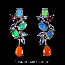 Сережки. Натуральний опал, гранат родоліт і танзаніт. Срібло 925. С6025