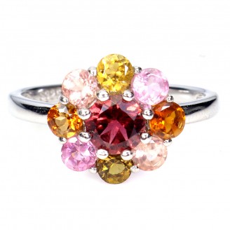 Каблучка. Натуральний гранат родоліт і турмалін. Срібло 925. К6026