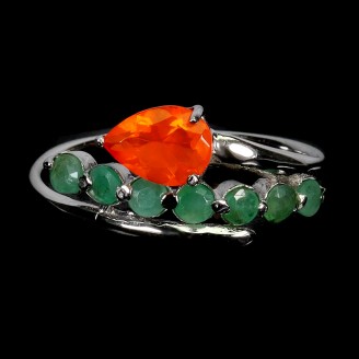 Каблучка. Натуральний опал і смарагд. Срібло 925. К6029