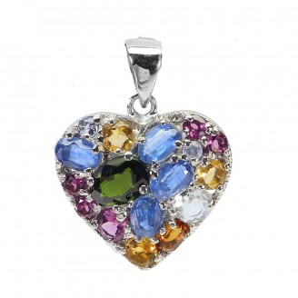 Підвіска. Натуральний хром діопсид, аквамарин, цитрин, кіаініт, гранат родоліт і танзаніт. Срібло 925. П6037