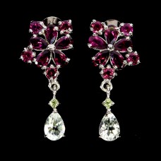 Сережки. Натуральний аквамарин, перидот і гранат родоліт. Срібло 925. С6049