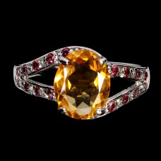 Каблучка. Натуральний цитрин і гранат родоліт. Срібло 925. К6052