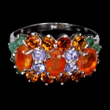 Каблучка. Натуральний опал, цитрин, смарагд і танзаніт. Срібло 925. К6060