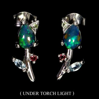 Сережки. Натуральний опал, перидот, гранат родоліт і топаз. Срібло 925. С6063