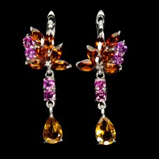 Сережки. Натуральний цитрин і гранат родоліт. Срібло 925. С6065