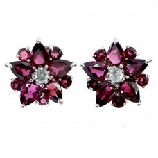 Сережки. Натуральний гранат родоліт і аквамарин. Срібло 925. С6067