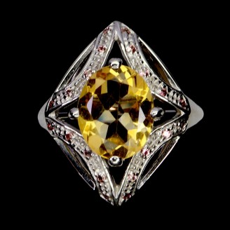 Каблучка. Натуральний цитрин і сапфір. Срібло 925. К6071