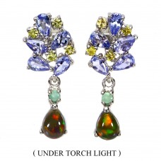 Сережки. Натуральний опал, смарагд, сапфір і танзаніт. Срібло 925. С6077