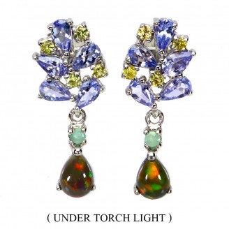 Сережки. Натуральний опал, смарагд, сапфір і танзаніт. Срібло 925. С6077