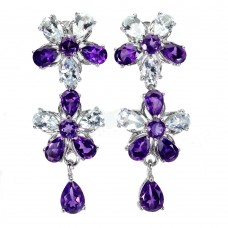 Сережки. Натуральний аметист і аквамарин. Срібло 925. С6079