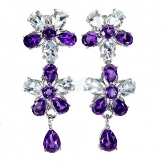 Сережки. Натуральний аметист і аквамарин. Срібло 925. С6079