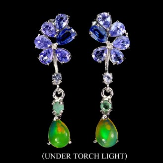 Сережки. Натуральний опал, смарагд, кіаніт і танзаніт. Срібло 925. С6099