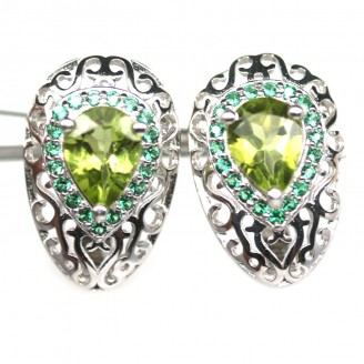 Сережки. Натуральний перидот і гранат цаворит. Срібло 925. С6119