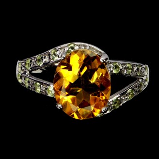 Каблучка. Натуральний цитрин і перидот. Срібло 925. К6128