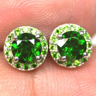 Сережки. Натуральний хром діопсид. Срібло 925. С6139