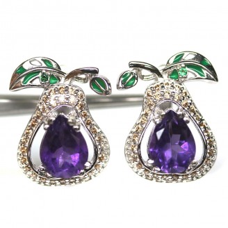 Сережки. Натуральний аметист, сапфір і гранат цаворит. Срібло 925. С6143