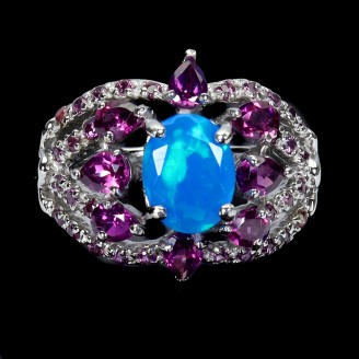 Каблучка. Натуральний опал і гранат родоліт. Срібло 925. К6148