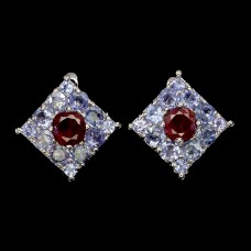 Сережки. Натуральний рубін і танзаніт. Срібло 925. С6153